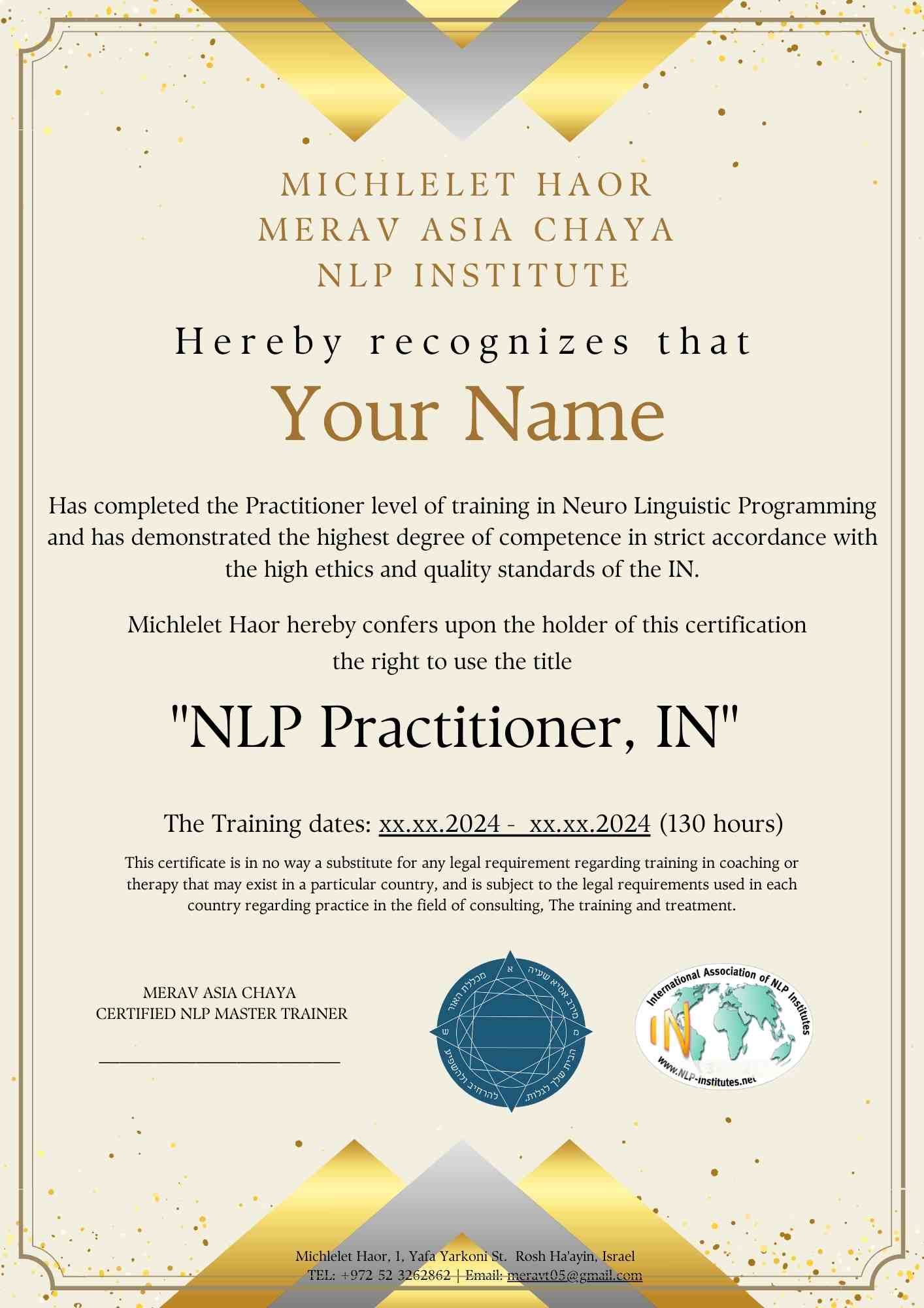 תעודת NLP Practitioner בינלאומית של מכללת האור
