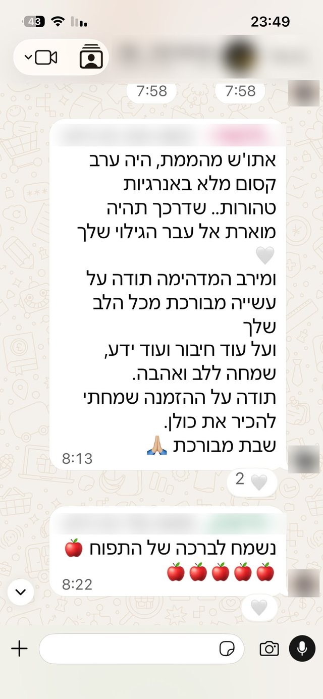 הודעת תודה מנשים שהשתתפו בערב הפרשת חלה: היה ערב קסום מלא באנרגיות טהורות