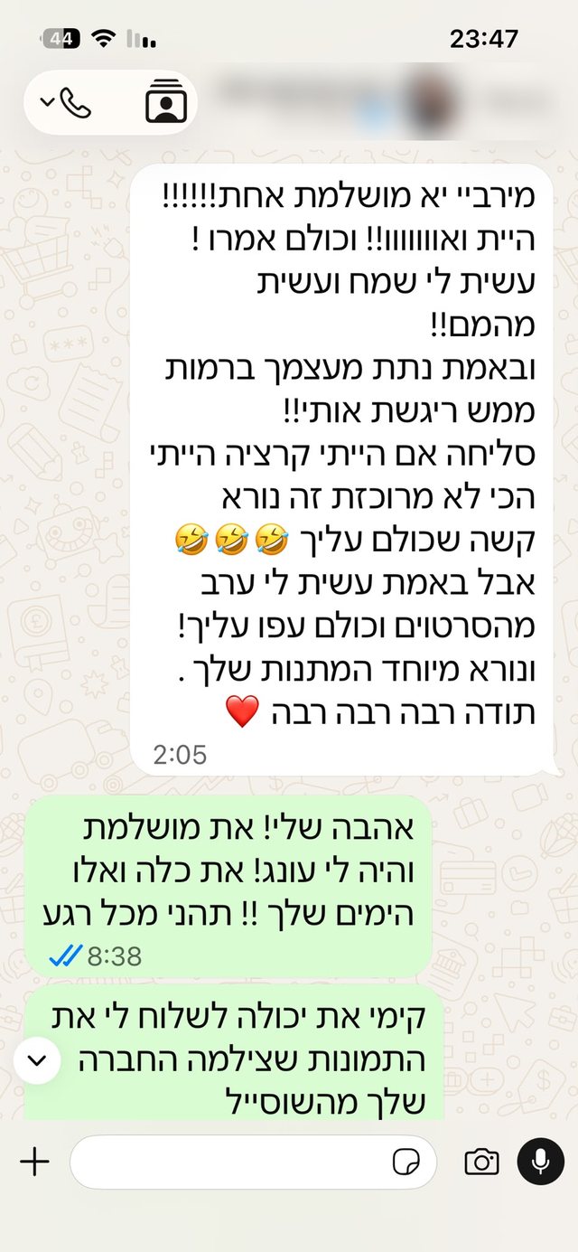 הודעת תודה מנשים שהשתתפו בערב הפרשת חלה: מירבי יא מושלמת, היית ואוו, כולם אמרו עשית לי שמח